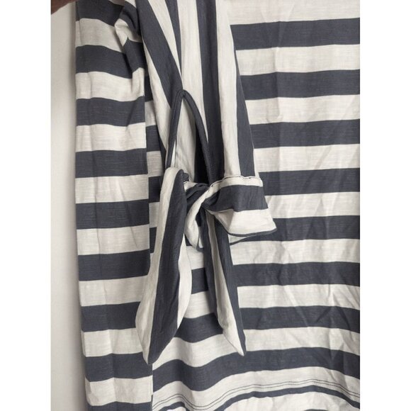 Soft Surroundings Adrift Striped Top Medium Gray White 3/4 Sleeve Nautical Ties - Picture 5 of 6